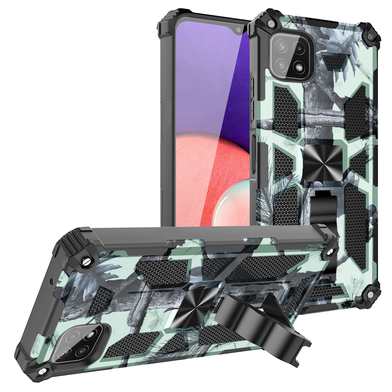 Built-in Kickstand TPU Case with Magnetic Mount for SAMSUNG GALAXY A22 5G in Tree leaf patterns